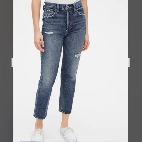 Gap high destructed rise cheeky straight jeans 27โ - Picture 2 of 9